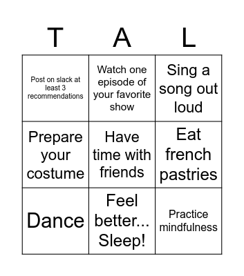 Do the Bingo and have an awesome week! Bingo Card