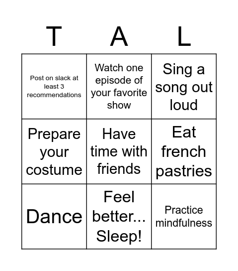 Do the Bingo and have an awesome week! Bingo Card