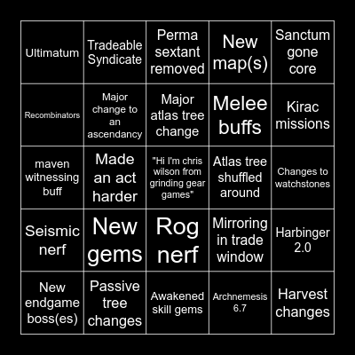 Poe 3.21 Bingo Card