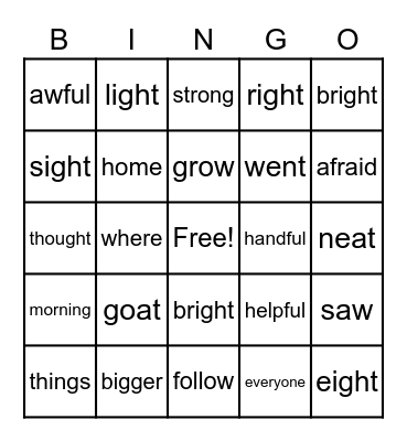 3rd Six Weeks Sight Words Bingo Card