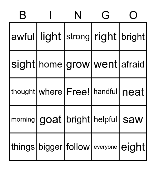 3rd Six Weeks Sight Words Bingo Card