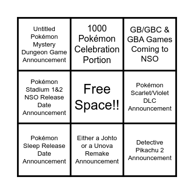 Pokémon Presents (02/27/2023) Bingo Card