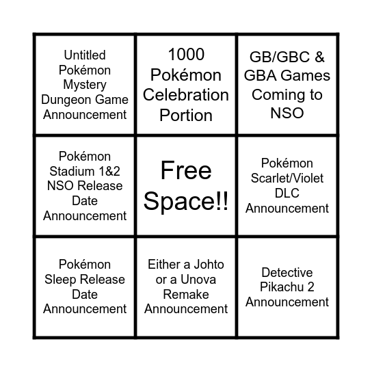 Pokémon Presents (02/27/2023) Bingo Card