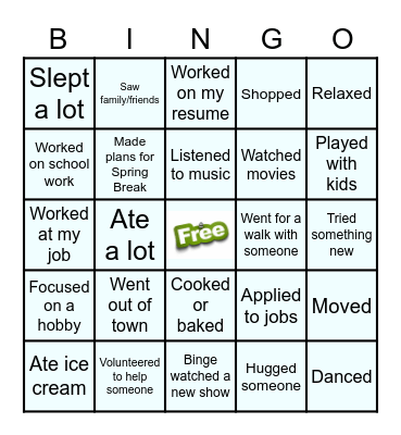 YALC Winter Break Bingo! Bingo Card