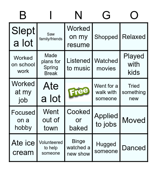 YALC Winter Break Bingo! Bingo Card