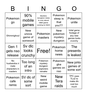 Pokemon presents 2023 Bingo Card