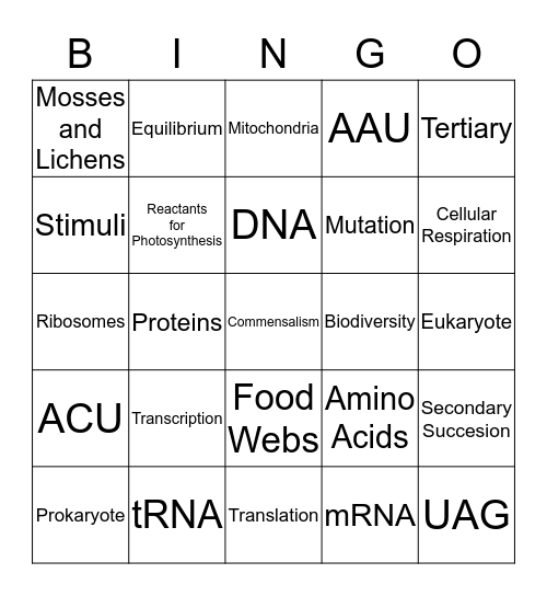 Biology Bingo Card