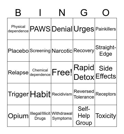 Addiction  Bingo Card