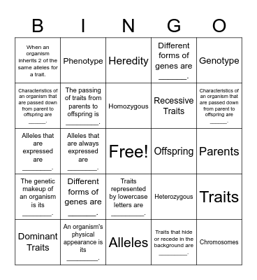 Heredity Bingo Bell-ringer: Make an 'H' to Win! Bingo Card