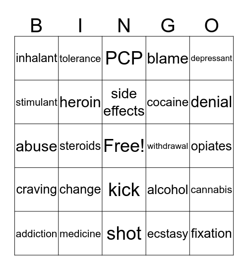 Addiction  Bingo Card