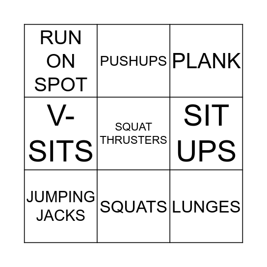 FITNESS BINGO Card