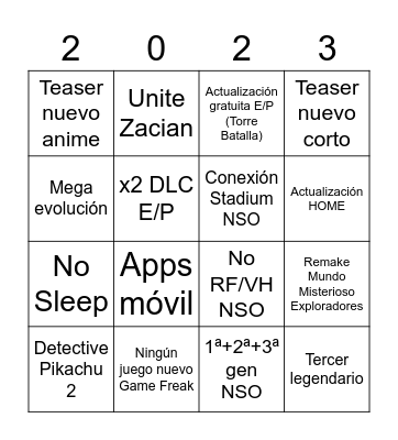 Pokémon Presents Bingo Card