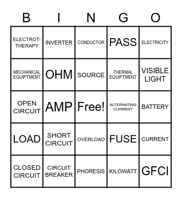 ELECTRICITY Bingo Card