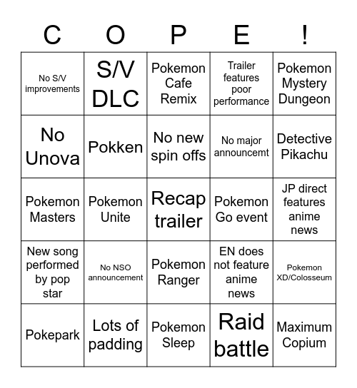 Pokemon Presents 2023 Bingo Card