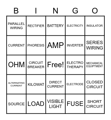 ELECTRICTY Bingo Card
