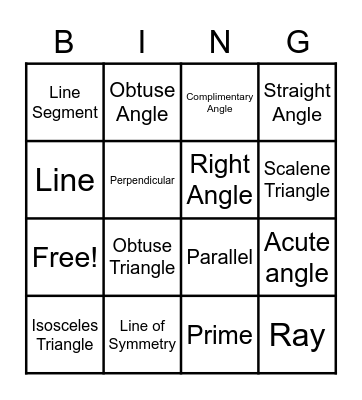 Shapes and Angles Bingo Card