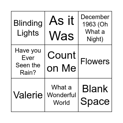 Musical Bingo Card