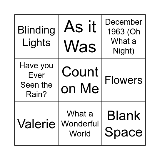 Musical Bingo Card