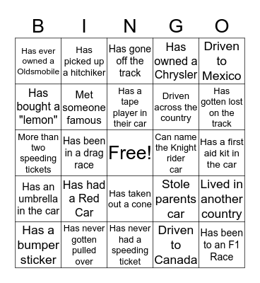 Siskiyou Sports Car Club  Bingo Card