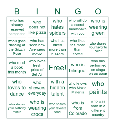 Get To Know You Bingo Card