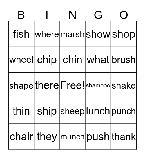 Diagraph Bingo Card