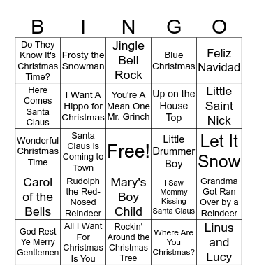 Christmas Song BINGO Card