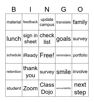 Staff Meeting Bingo Card