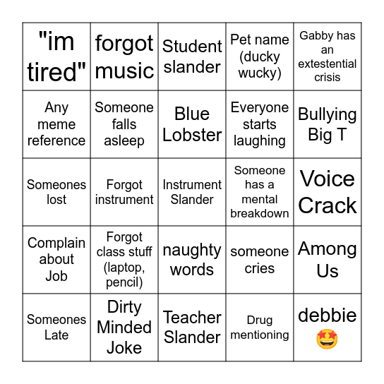 Music Class Bingo Card