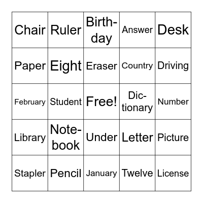 Units 1 & 2 Bingo Card