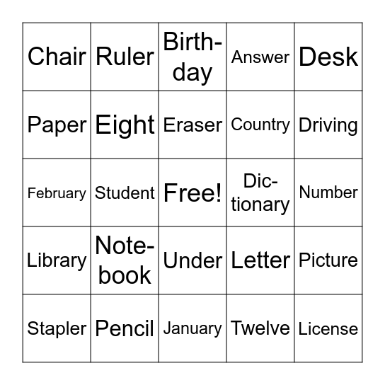 Units 1 & 2 Bingo Card