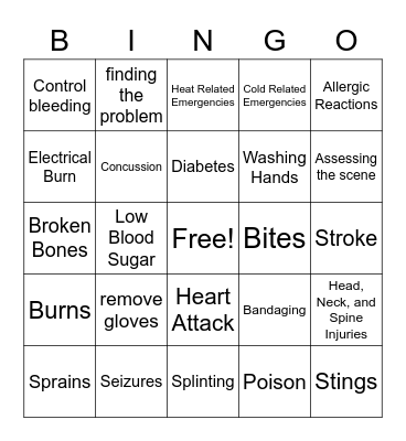 First-Aid Bingo Card