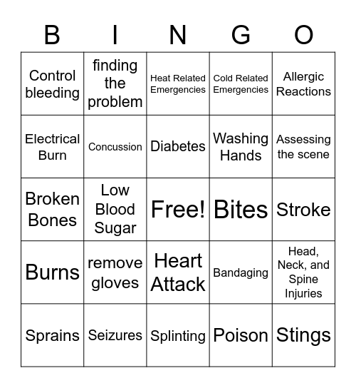 First-Aid Bingo Card