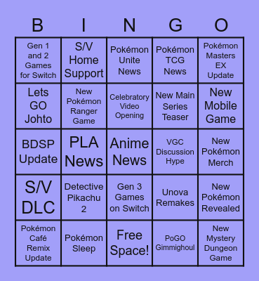 Pokémon Presents February 2023! Bingo Card