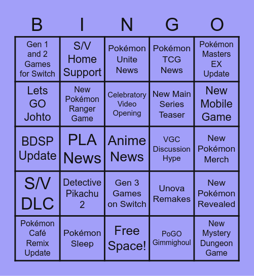 Pokémon Presents February 2023! Bingo Card