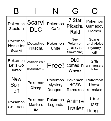 Pokemon Day Bingo Card
