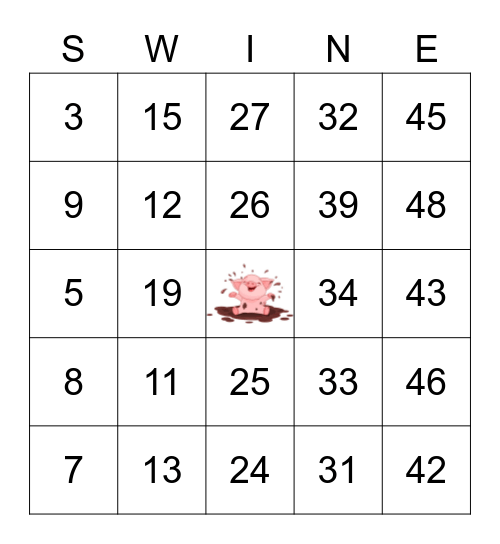 Pig Bingo Card