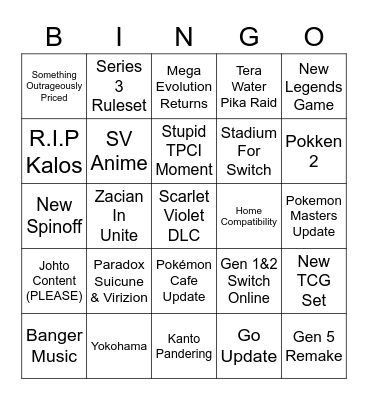 Pokemon Presents Bingo Card
