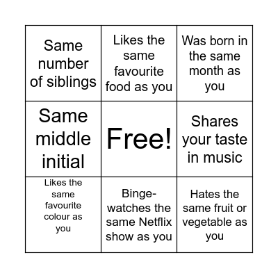 MY Twin Bingo Card