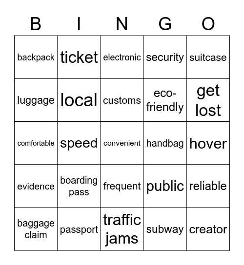 UNIT 7 - TRANSPORTATION Bingo Card