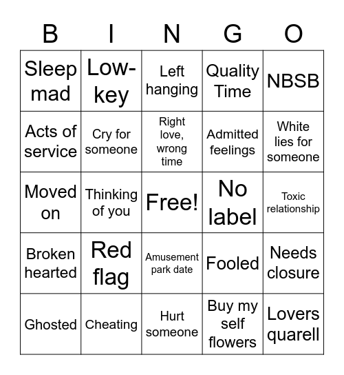 Sun* Love Bingo Card