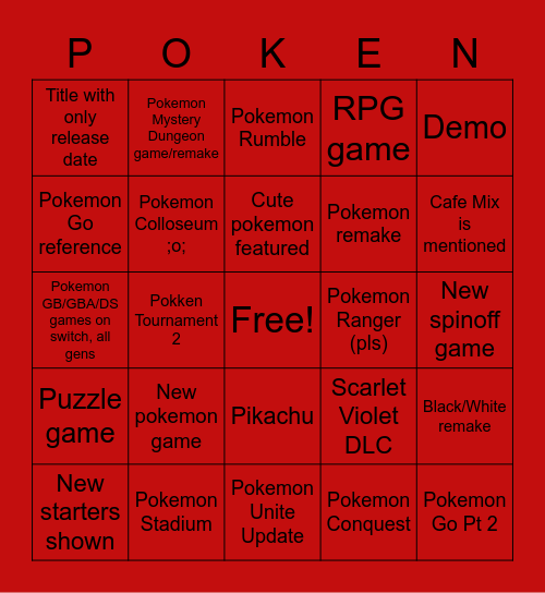 Pokemon Presents 2/27/23 Bingo Card