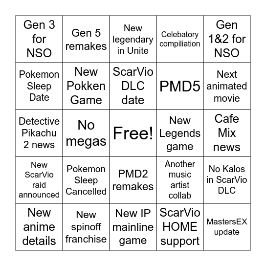 Pokemon Presents 2023 Bingo Card