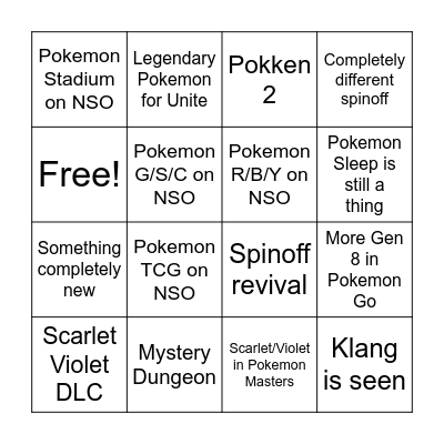 Pokemon Presents Bingo Card