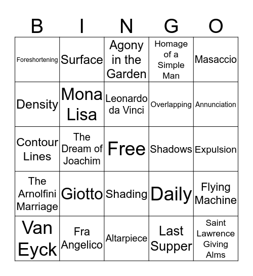 Renaissance Art Bingo Card