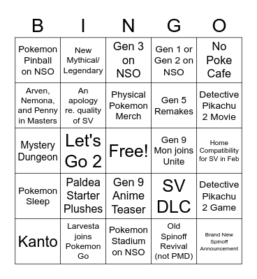 Pokemon Presents 2023 Bingo Card
