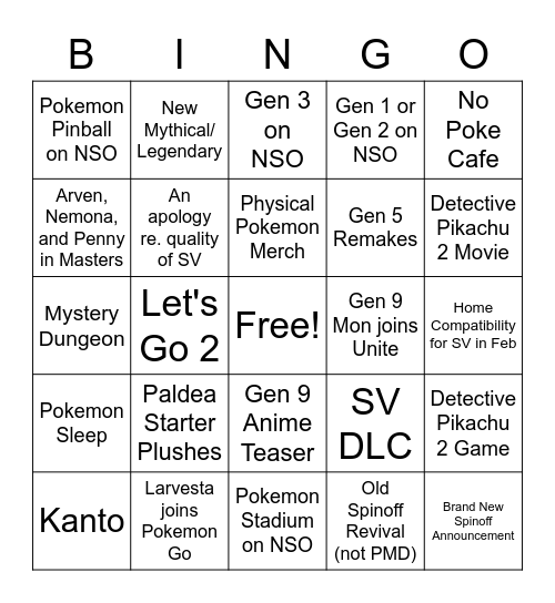 Pokemon Presents 2023 Bingo Card