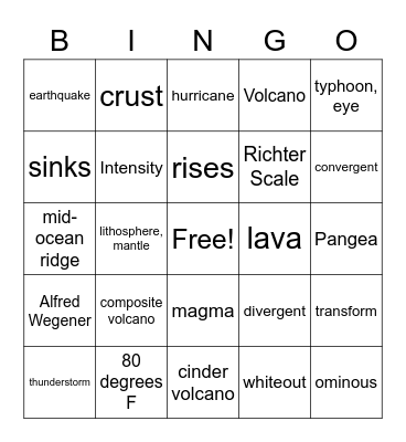 Natural Disasters Bingo Card