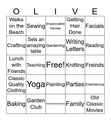 Olive's 90th Birthday Bingo Card