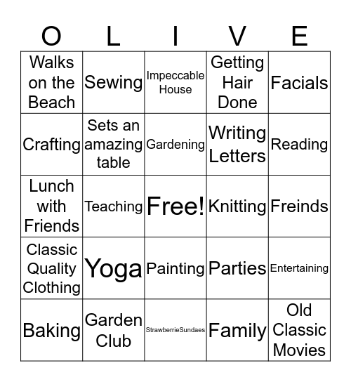 Olive's 90th Birthday Bingo Card