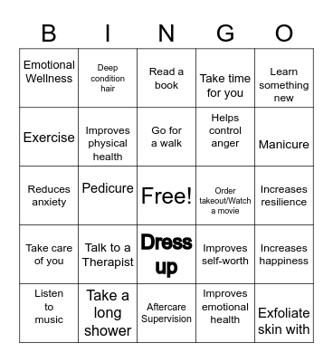 Self-Care Bingo Card